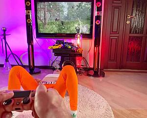 Petite slutty girl interrupts video game playing for hot anal sex