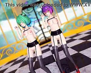 Hololive characters Uruha Rushia and Tocoyami Towa perform Jaipur dance in MMD