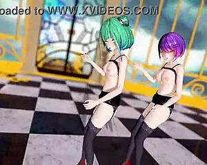 Hololive characters Uruha Rushia and Tocoyami Towa perform Jaipur dance in MMD