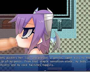 Sultry anime babe gets a BJ in a strange adult video game