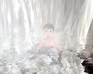 Anime girl tries mixed bath in hot spring without towel.