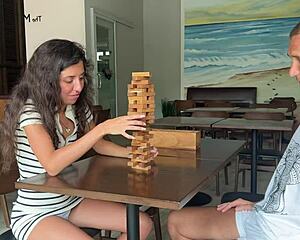 stepsister's ass lost in jenga leads to intense anal fuck