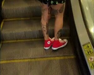 Girlfriend walks with vibrator in shopping mall