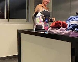 Cleaning lady sucking my dick on her knees in laundry room 😘