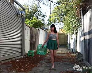 Pierced Marina intensely masturbates her cunt outdoors.