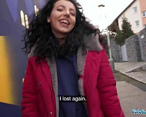 public agent teen loses rock paper scissors and gets hardcore fucked outdoor with blowjob