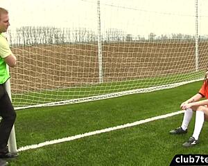 Young footballer’s hardcore scene with a professional photographer