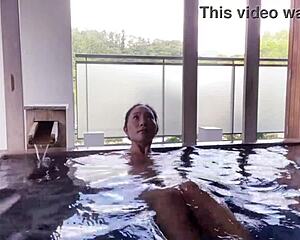 Buttocks warmed by hot water at Akiu Onsen