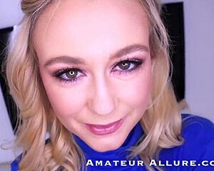 Allure of amateurs in deepthroat action and ball licking