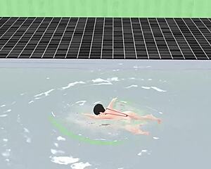 anime girl swims in tiny micro bikini with a nip slip