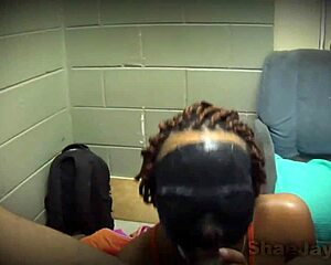 Shae performs short and sweet deepthroat blowjob on ebony babe