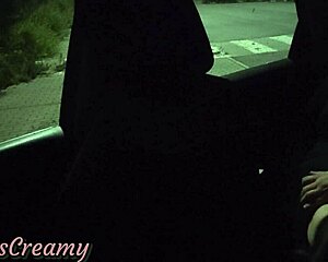My wife in outdoor car jerks off and fucks voyeur in doggystyle, squirting caught by strangers