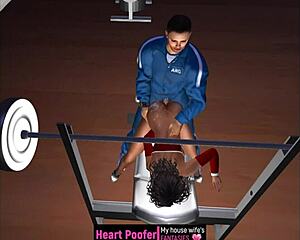 Sexual contact on an inclined bench in an animated cartoon