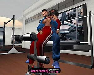 Sexual contact on an inclined bench in an animated cartoon