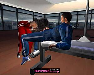 Sexual contact on an inclined bench in an animated cartoon
