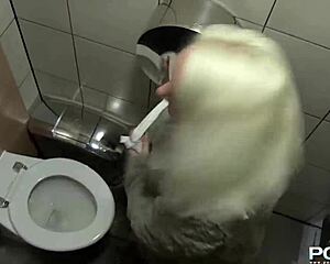 Blonde British Babe Flashes Shaved Pussy Outdoors