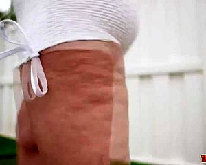 Peter Green dives into Mellanie Monroe’s workout, licking and fingering her tight blonde ass.