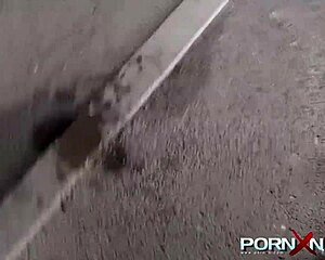 Blonde British Babe Flashes Shaved Pussy Outdoors