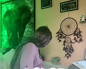 Naejae rubs her twat intensely while watching lesbian porn.