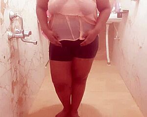 Hot Indian maid showing her big boobs while cleaning the house