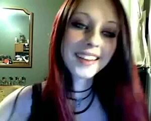 Liz Vicious in emo cam show with big pink dildo