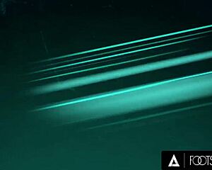 footsie babes - cute brunette delivers hot footjob and receives cum on her pretty feet in a steamy session