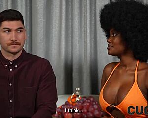 does the ebony wife join the group for her first interracial experience?