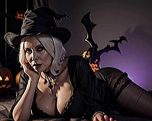 Very Hot Spooky Granny GILF Posing for Halloween AI Art.