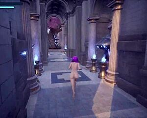 3D cartoon of curvy futanari banging small tits and pussy