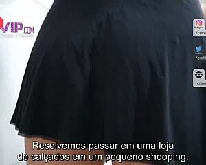 Milf Cristina Almeida flashes her hairy pussy without panties while teasing the salesman in the shoe store 😏