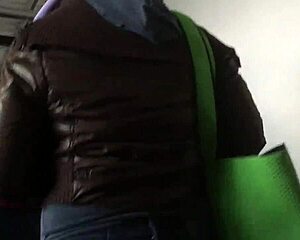touching the brown nylon jacket of chubby girl pt 1