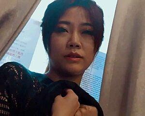 Roommate switches from dildo to cock for pussy fucking