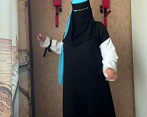 girl in hijab gets wild and horny during stretching