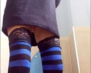 Check out this hot brunette in a miniskirt 😍