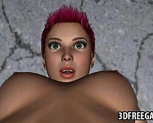 3D animated redhead gets her wet pussy licked by another woman