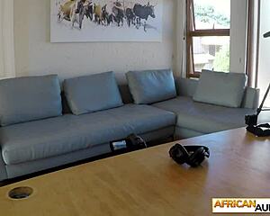 Curvy African model gets her big boobs squeezed hard during intense casting session