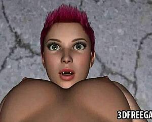 3D animated redhead gets her wet pussy licked by another woman