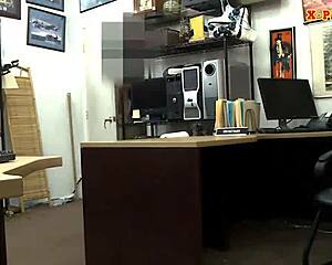 Big breasted woman gets pounded at the pawn shop in front of the hidden camera