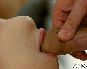 Awesome brunette Alice C blows a big prick