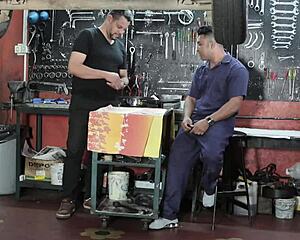 Checking out a mechanic working on some intense body action today.