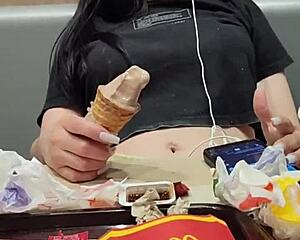 Young Colombian girlfriend shares her passion for Real Madrid with friends