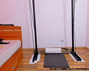 Cosplay beauty gets BDSM lesson in live webcam session