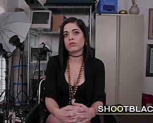 Kinky White Babe Sucks Director's Interracial Monster Cock