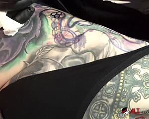 Marie bossette gets a painful tattoo on her leg in this erotic video