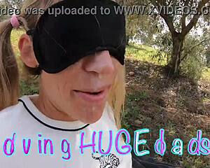 nice big outdoor cumshot on milf tits after handjob