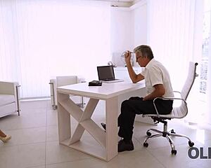 Old Man Fucks Slender Secretary on Desk After Hours