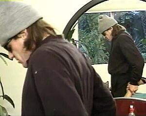 Ebony babe swallows cum after double penetration!