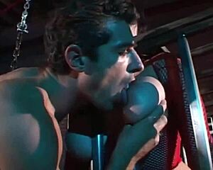 A brunette in a cage gets cum in mouth willingly