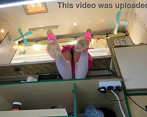 this crazy girl loves getting upskirted at work for cash.