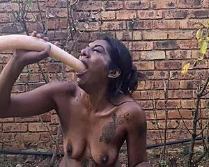 Indian Slut Gags on Dildo